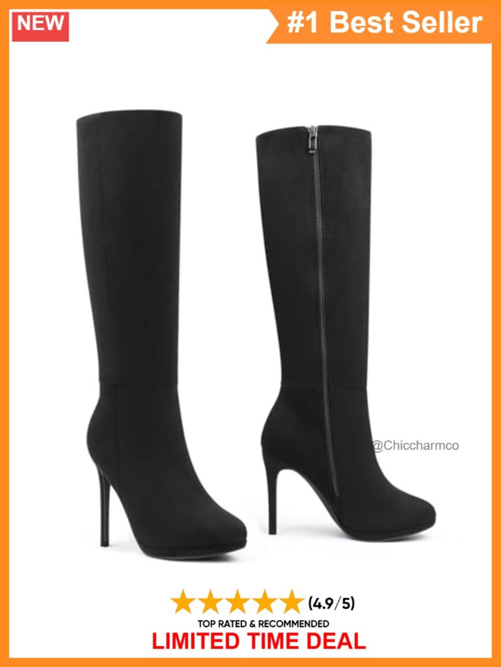 Platform Stiletto Knee High Boots Round Toe Synthetic Faux Leather Side Zip